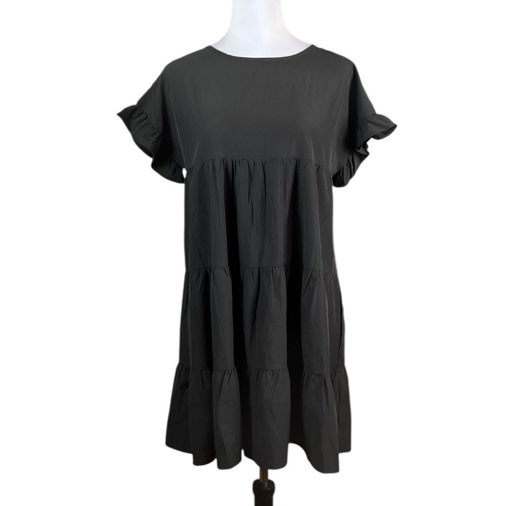 Black Ruffle Sleeve Tiered Babydoll Dress, Size‎ M